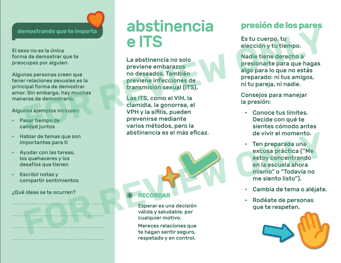 Abstinence Pamphlet | Folleto sobre Abstinencia